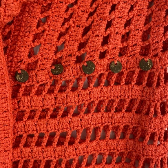 Pure Handknit Open-Front Crochet Cardigan Orange - Picture 3 of 9